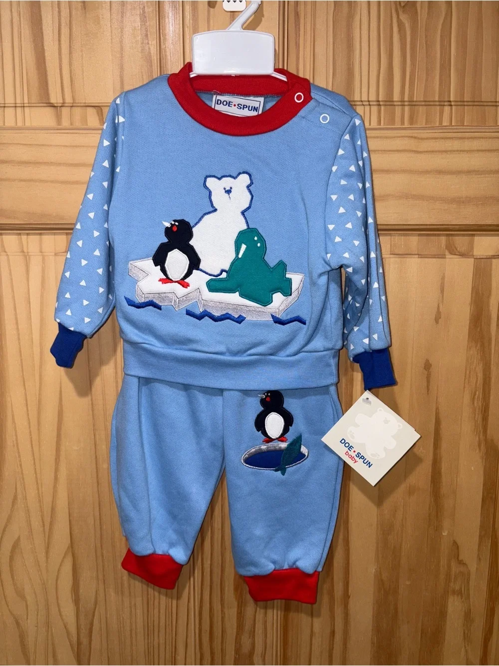 Vintage Doe-Spun Baby Boy Outfit Penguin, Polar 2pc Set 18 M- Rare NWT